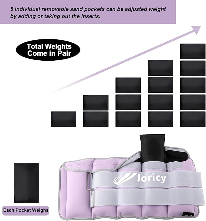 Adjustable Ankle Weights for Women Men 1/2/3/4/5/6/8/10/12/20 LBS 1 Pair Wrist Leg Arm Weights with Removable Weight Strength Training Weight for Walking Running Fitness Physical Therapy