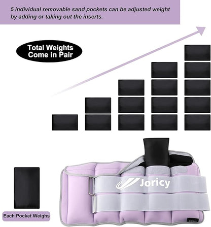 Adjustable Ankle Weights for Women Men 1/2/3/4/5/6/8/10/12/20 LBS 1 Pair Wrist Leg Arm Weights with Removable Weight Strength Training Weight for Walking Running Fitness Physical Therapy