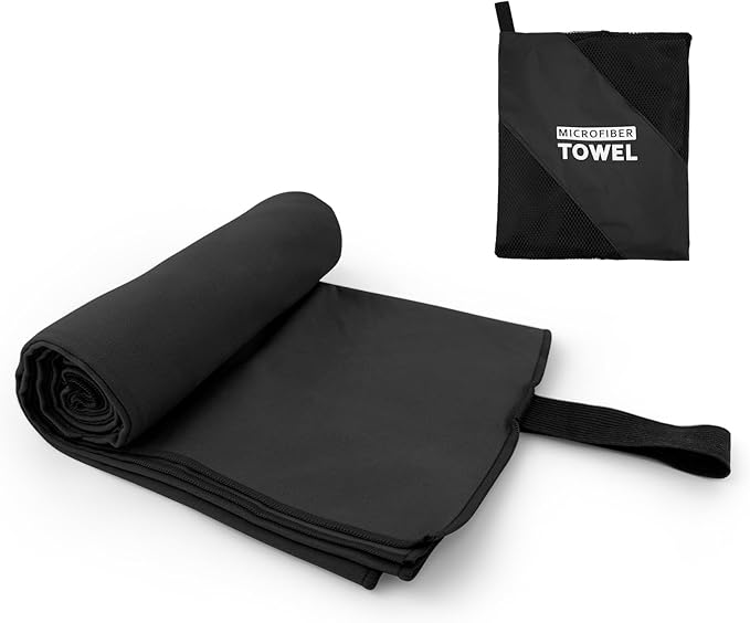 Camping Towel Microfiber Quick Dry Hiking Beach Swimming Pool Travel Hot Yoga Mat Body Towels(Black, 1 Pack XL)