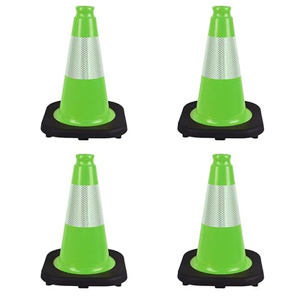 4 Pack 12 Inch Green PVC Traffic Cones Black Base Stable Durable, Sport Training Soccer Practice Kids Activities Markers Indoor Outdoor Use (4, Green, 12 Inch)
