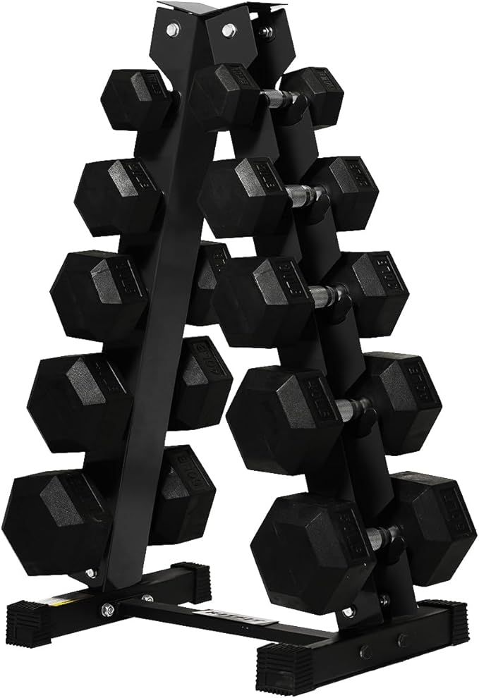 RitFit 250LB/300LB/350LB/550LB/650LB Rubber Hex Dumbbell Sets with Weights Rack, Multiple Color Choices Available, Great Gym Equipment for Home, Strength Training, Workouts