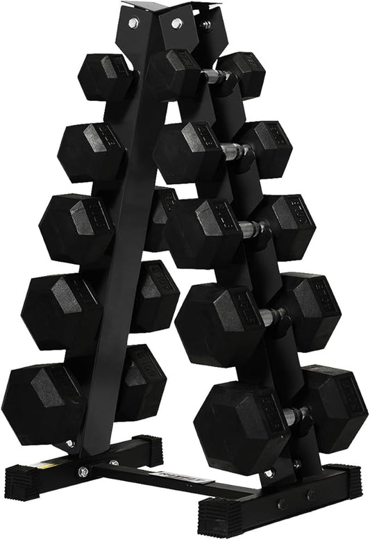 RitFit 250LB/300LB/350LB/550LB/650LB Rubber Hex Dumbbell Sets with Weights Rack, Multiple Color Choices Available, Great Gym Equipment for Home, Strength Training, Workouts