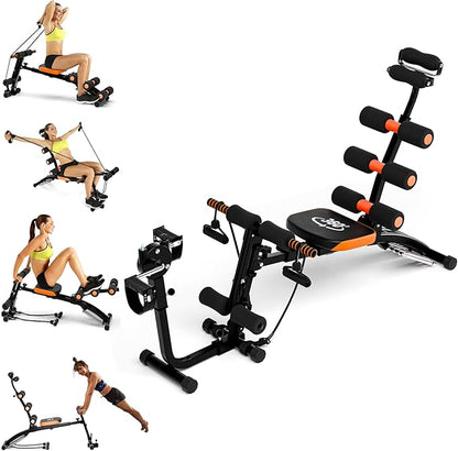 Ab Workout Bench, Adjustable Ab Crunch Machine for Home Gym - Multi-Functional Foldable Sit Up Bench with Preacher Curl Pad & Resistance Bands, Heavy-Duty Exercise Equipment for Arm/Back