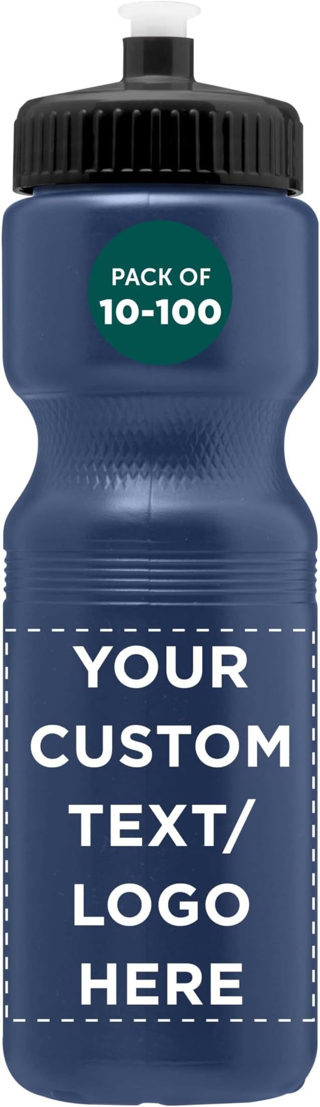 DISCOUNT PROMOS 28 oz. Custom Push Cap Plastic Water Bottles Set of 10/50/100, Personalized Bulk Pack - Perfect for Gym, Hiking, Camping, Outdoor Sports - Navy Blue