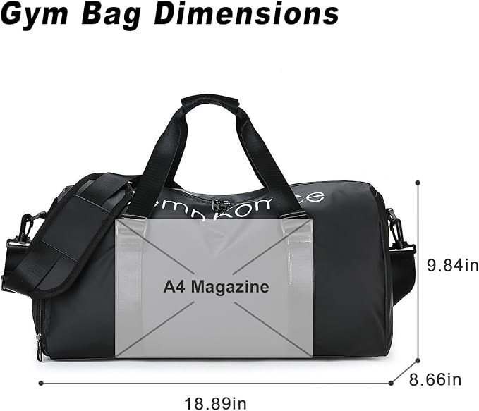 Gym Bag for Men Women Waterproof Duffle Bag with Shoes Compartment and Wet Pocket Multipurpose Sports Weekender Bags for Travel, Sports, Fitness and Workout,Black