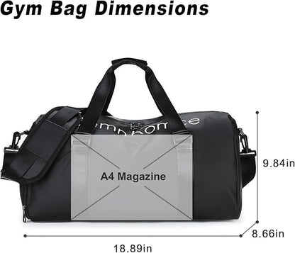 Gym Bag for Men Women Waterproof Duffle Bag with Shoes Compartment and Wet Pocket Multipurpose Sports Weekender Bags for Travel, Sports, Fitness and Workout,Black