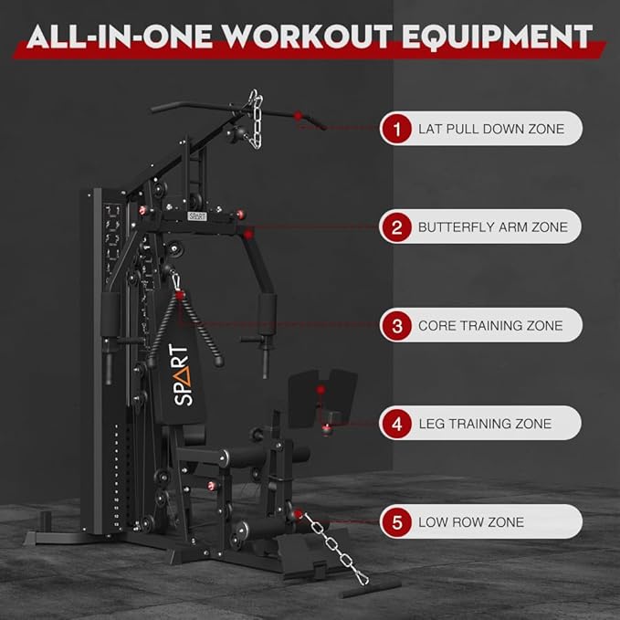 SPART Home Gym Station,Multifunctional Home Gym Workout Equipment,with 160LBS Weight Stack for Leg Press & Chest Fly, All in One Exercise Equipment Full Body Strength Training with Pulley System