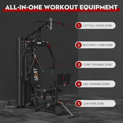 SPART Home Gym Station,Multifunctional Home Gym Workout Equipment,with 160LBS Weight Stack for Leg Press & Chest Fly, All in One Exercise Equipment Full Body Strength Training with Pulley System