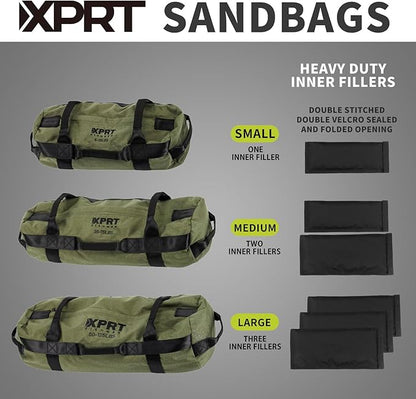 XPRT Fitness Workout Sandbag for Heavy Duty Workout Cross Training 7 Multi-positional Handles - Color Army Green/Black/Camo