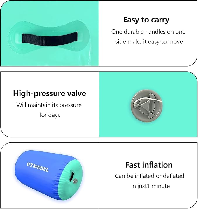Air Roller Gymnastics Barrel Inflatable Tumbling Roller Air Mat, Air Barrel Gymnastics Tumble Track Mat with Pump for Backhandspring/Training Cheerleading/Yoga/Home and Outdoor Use