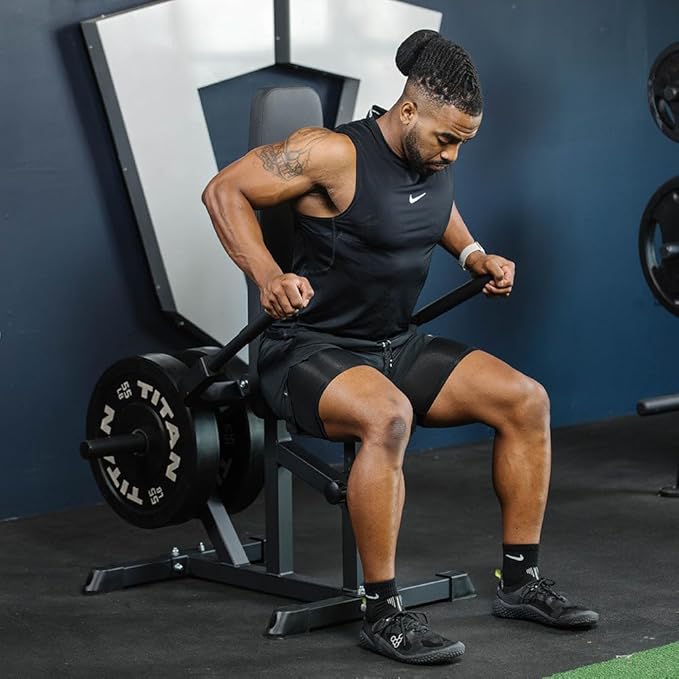 Titan Fitness Seated Dip Machine, Plate Loaded Dip Machine Rated 200 LB, Seated Triceps Dip Machine, Adjustable Padded Seat Backrest, Doubles as Bicep Curl Station