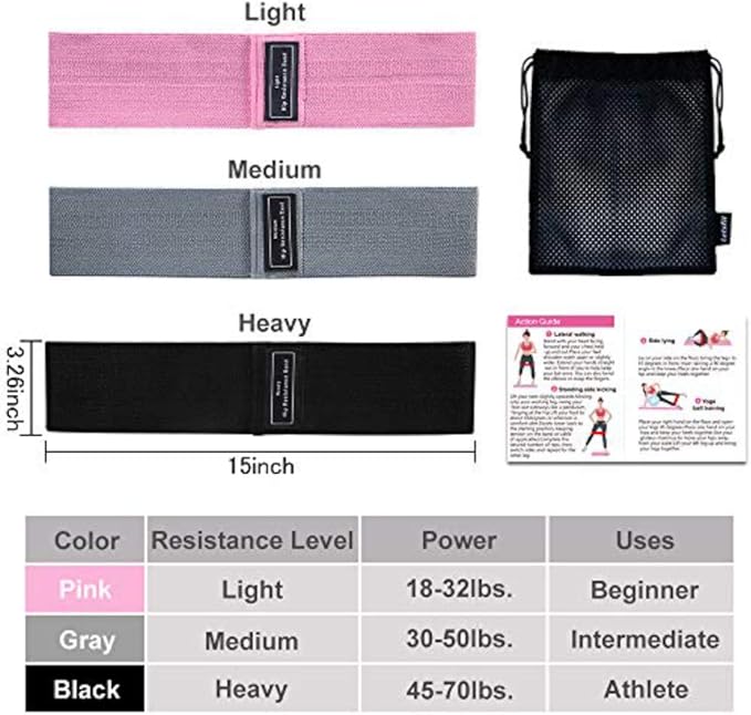 Fabric Resistance Bands Set,Women/Men Exercise Bands for Legs and Butt,3 Resistance Level Booty Bands,Home Fitness Yoga Pilates Equipment