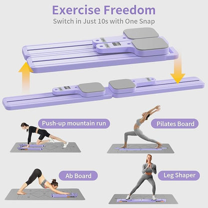 Pilates Reformer Board(No Hand Grips) - Pilates Equipment Pilates Reformer Pilates Kit for Home Workouts with Resistance Bands, Core/Glute/Leg Toner, Dual-Use Design + LED Timer & Calorie Counter