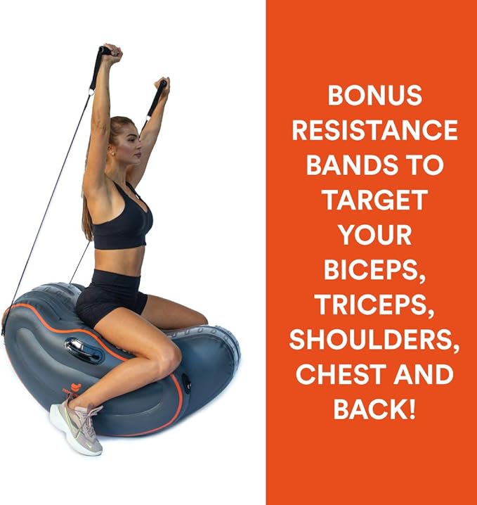 New Image FITT Curve Inflatable Total Body Workout System - Core Strength, Balance & Flexibility Trainer with Resistance Bands & Exercise Guide - Portable Home Fitness Platform