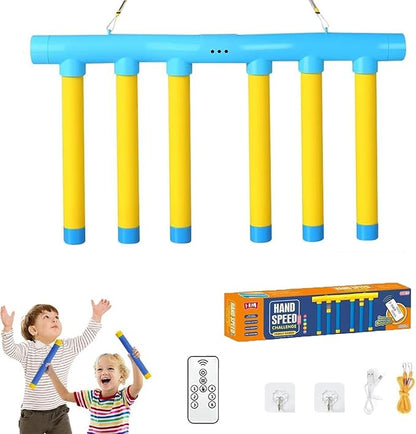 Reflex Challenge Game, Reflective Drop Stick Challenge Game with Remote, Hand Eye Coordination Training Reaction Training Toy, 3-Speed Catching Sticks Games for All Ages (Yellow+Remote)