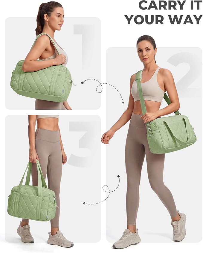 Percover Women Gym Bag with Toiletry Organizer Pouch, Quilted Workout Duffle with Compartments for Daily Fitness & Yoga, Locker-Friendly Soft Carry, Mint Green