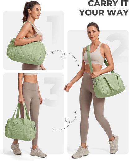 Percover Women Gym Bag with Toiletry Organizer Pouch, Quilted Workout Duffle with Compartments for Daily Fitness & Yoga, Locker-Friendly Soft Carry, Mint Green