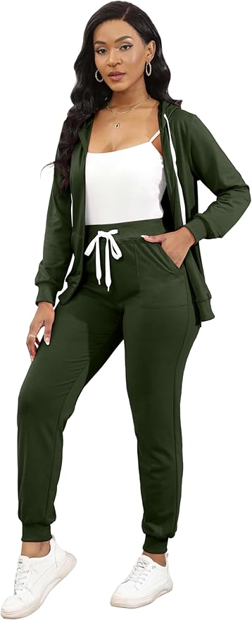 CLOCOR Track Suits for Women Set - Casual 2 Piece Outfits Sweatsuit Pocket Hoodies Long Sleeve with Patchwork Pants Set
