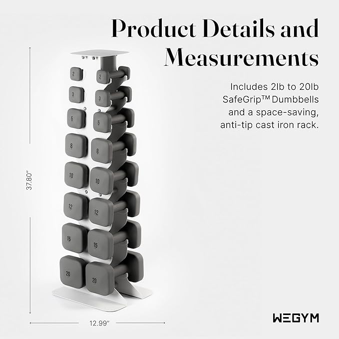 WeGym SafeGrip Square Dumbbells with Anti Slip Handles, Aesthetic Free Weights for Home Workouts, Stable Design Prevents Rolling during Floor Exercises - Set