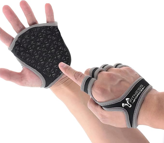 FITNESS FORCE Workout Gloves for Men & Women Partial Weight Lifting Gloves Non-Slip Gym Grip for Weight Lifting Calluses Guard Fingerless Exercise Gloves with Full Palm Protection