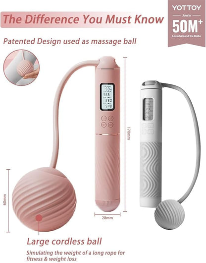 YOTTOY Skipping Ropes for Adults -Cordless Counter Jump Rope with Large Cordless Ball-Weighted Jump Rope for Women with LCD Display