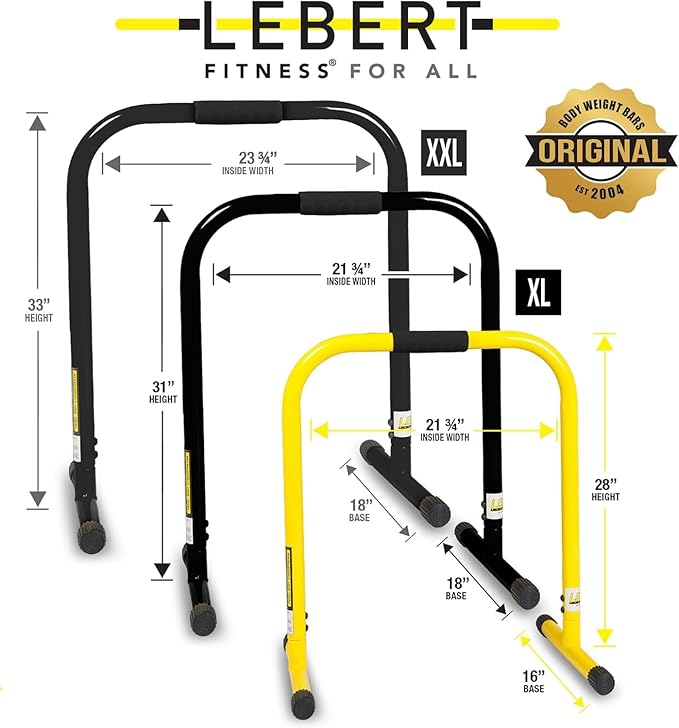 Lebert EQualizer Total Body Strengthener – Portable Dip Station for Full Bodyweight Training – Includes Hip Resistance Band & Online Coaching – Available in Standard & XL Sizes