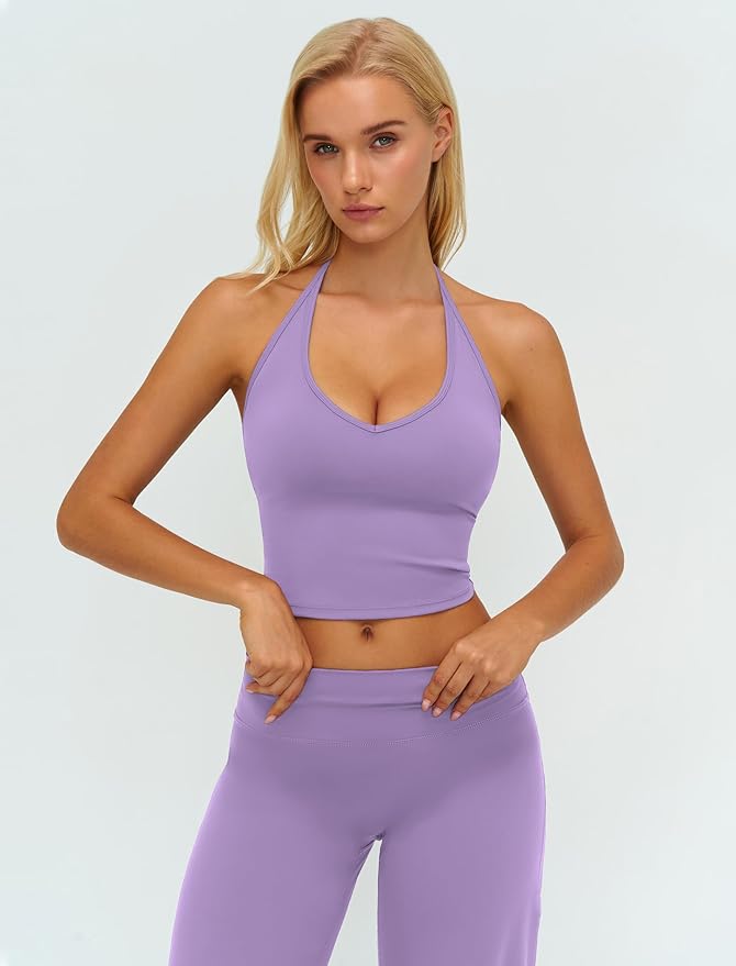 Womens Workout Sets Two Piece Spaghetti Straps Crop Top Matching Straight Leg Pants Gym Work Pilates Outfits