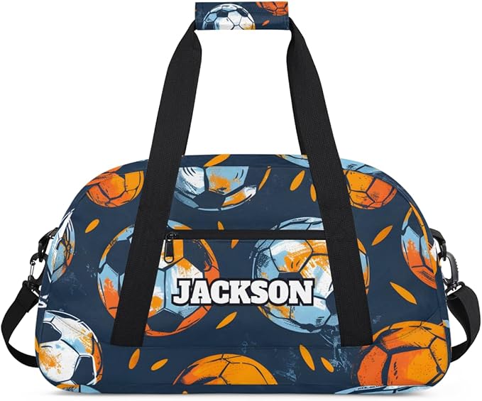 Personalized Boys Soccer Gym Duffel Bags for Kids with Custom Name Sport Training Travel Bags for Overnight Weekender, Dark Blue