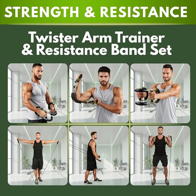 Twister Arm Trainer - Chest Workout Equipment - Chest Press Machine - Arm Trainer for Men - Power Twister Bar - Exercise Bar - Upper Body Workout Equipment with Resistance Band