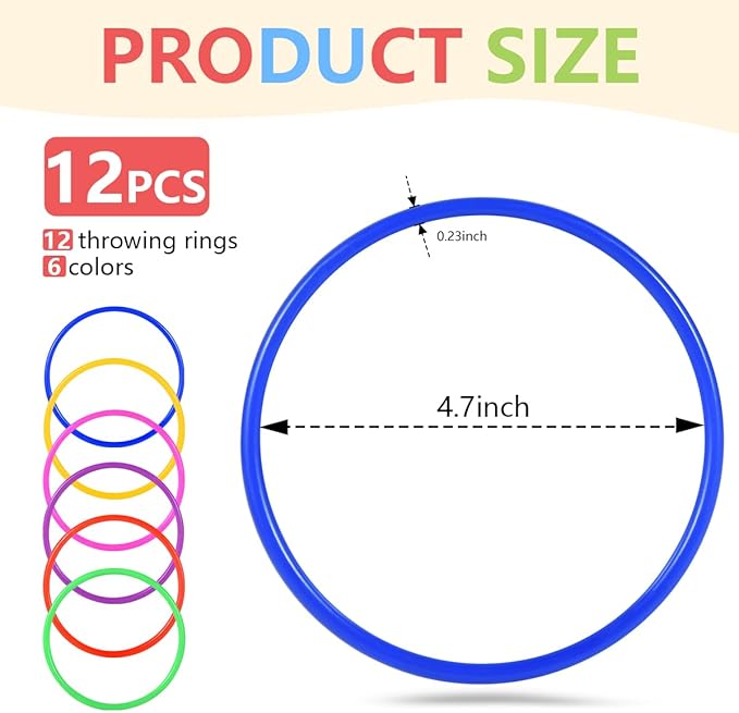 OBTANIM 12 Pcs Plastic Ring Toss Game for Kids and Outdoor Toss Rings for Speed and Agility Practice Game, Random Colors