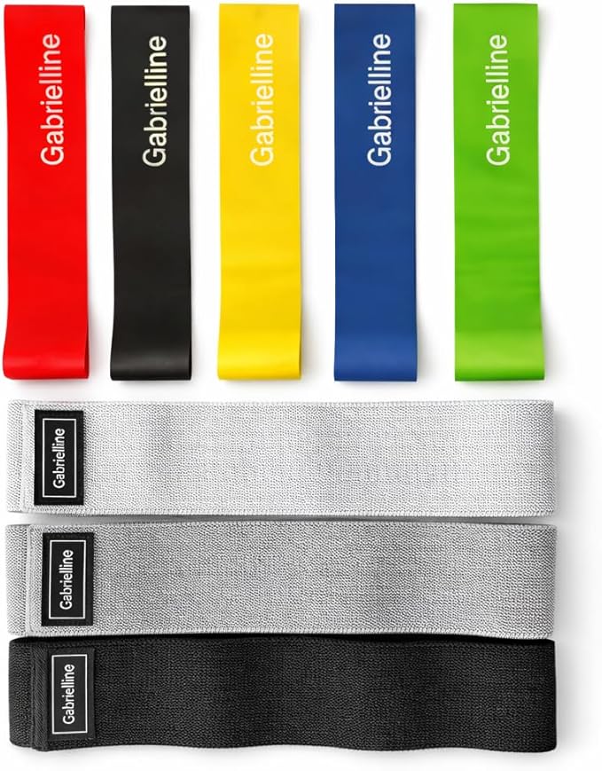 8-Piece Resistance Bands Set – 5 Latex Bands + 3 Fabric Booty Bands – Full Body Home Workout Kit for Women & Men