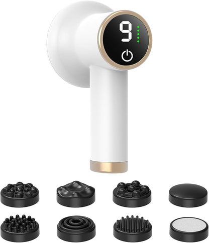 Handheld Body Massager, Body Relaxing Machine, Portable and Cordless Massager for Deep Relaxation, 9 Modes for Body SPA, 8 Massage Heads, 1800mAh Battery, Gift for Men Women, White