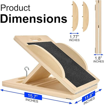 3-in-1 Portable Wooden Slant Board, Balance Board & Resistance Band – 5 Incline Angles –Incline Board – Slant board for exercise, Squats, Physical Therapy – Anti-Slip Surface, Portable, Metal Hook