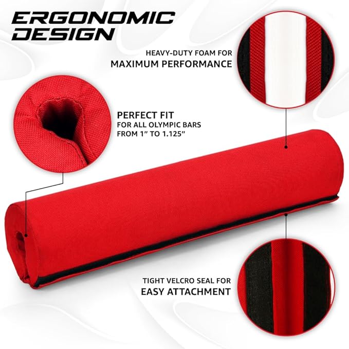 Yes4All Ergonomic Foam Bar Pad, Olympic Barbell Squat & Neck Pad for Squats, Hip Thrusts & Weight Lifting Bar