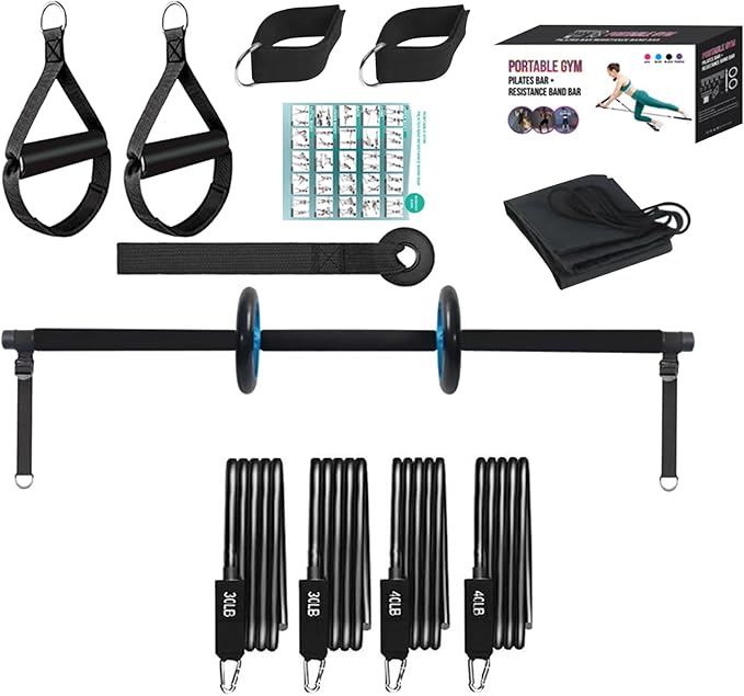 Pilates Bar Set - Pilates Exercise Kit, Pilates Resistance Bar | Portable Home Gym Pilates Bar Kit with Resistance Bands, Multifunctional Fitness Equipment for Full Body Training Home Gym