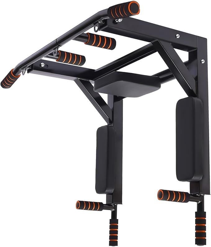 Wall Mounted Pull Up Bar Chin Multifunctional Chin Up Bar Heavy Duty Dip Station Power Tower Set Training Equipment Fitness Dip Stand for Indoor Home Gym Workout, Supports to 440 Lbs