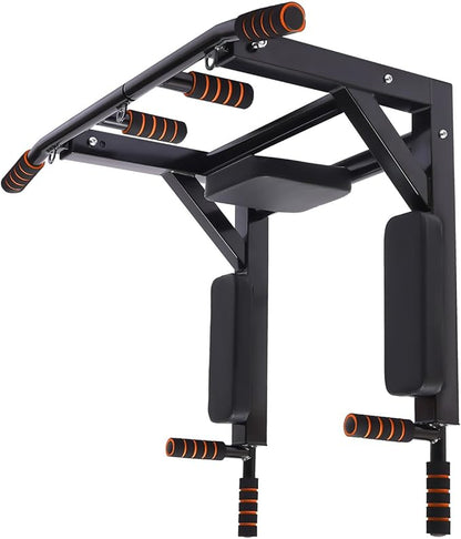 Wall Mounted Pull Up Bar Chin Multifunctional Chin Up Bar Heavy Duty Dip Station Power Tower Set Training Equipment Fitness Dip Stand for Indoor Home Gym Workout, Supports to 440 Lbs