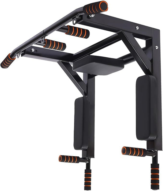 Wall Mounted Pull Up Bar Chin Multifunctional Chin Up Bar Heavy Duty Dip Station Power Tower Set Training Equipment Fitness Dip Stand for Indoor Home Gym Workout, Supports to 440 Lbs