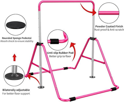 Tepemccu Expandable Gymnastics Bars, Adjustable Height Gymnastic Horizontal Bars, Children Folding Training Bar for Kids