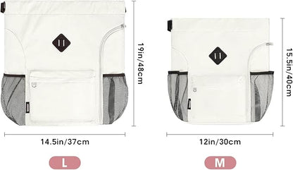 WANDF Drawstring Backpack Sports Gym Bag with Shoes Compartment, Water-Resistant String Backpack Cinch for Women Men (Small,Beige)