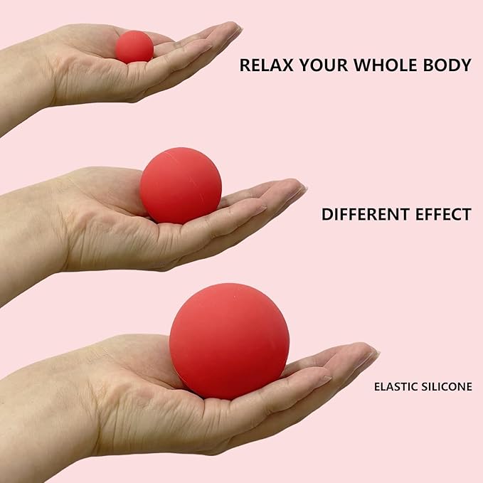 Set of 3 Massage Balls of Different Sizes, Therapy Ball for Muscle Relief and Yoga Relaxation, Massage Ball for Back,Hands and Feet (RED)