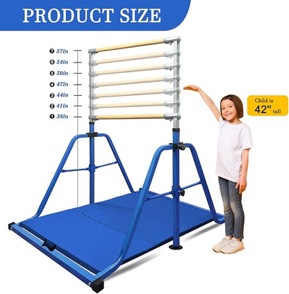 Foldable & Moveable Gymnastics Horizontal Bar with Rings,3’to 5’Adjustable Height Expandable Junior Kip Bar for Home,Indoor Gym Equipment for Kids
