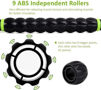Sportneer Muscle Roller Stick - Massage Stick for Athletes - Reducing Soreness and Muscle Strain, Soothing Legs Cramps - Physical Therapy & Body Recovery - Black Green