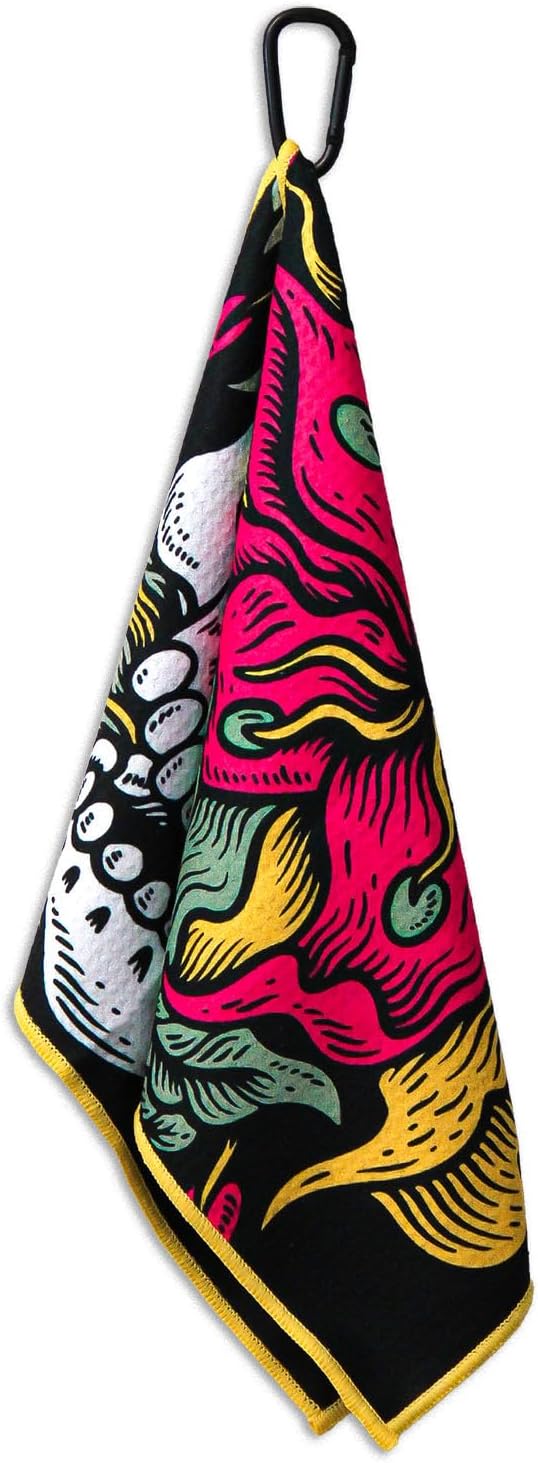 RokFit Gym & Golf Towel – Multi-Use, Quick-Dry, Durable Utility Towel with Bold Graphic and Carabiner Clip (Eternal Bloom)