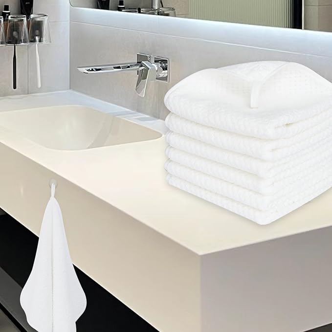 Washcloth Set for Bathroom - Quick Drying - Ultra Soft Microfiber Absorbent Towel for Bath Fitness, Gym, Shower, Hotel, and Spa - 13x13 Inch | Set of 6, White