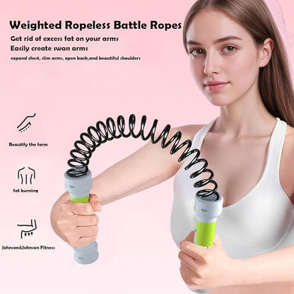 Weighted Ropeless Battle Ropes for Home Gym, Portable Weighted Workout Ropes Set, Heavy Duty Arm Exerciser Low-Impact Full Body Exercise Equipment for Men & Women (Green)
