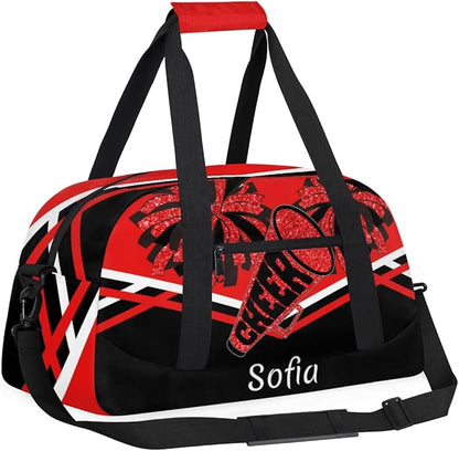 Personalized Gym Cheer Sports Bag Girls, Custom Sport Dance Ballet Duffel Bag Weekender Bags Travel Swimming Shoulder Bag Red Black Design