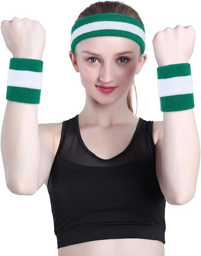 ONUPGO Sweatband Set Sports Headband Wristband Set Sweatbands Terry Cloth Wristband Wrist Sweatband Headbands Moisture Wicking Sweat Absorbing Head Band