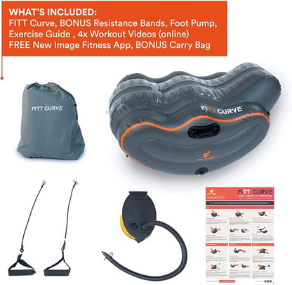 New Image FITT Curve Inflatable Total Body Workout System - Core Strength, Balance & Flexibility Trainer with Resistance Bands & Exercise Guide - Portable Home Fitness Platform
