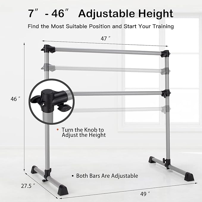 Goplus 4 FT Height Adjustable Ballet Bar, Double Portable Ballet Barre, Freestanding Dance Bar, Fitness Exercise Equipment for Home Gym School, Barre Bar for Kids & Adults